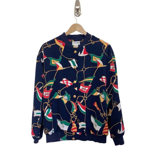 Vintage Alfred Dunner Navy Nautical Flag Jacket - Picture 1 of 4